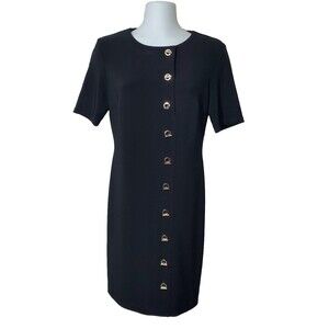 Joseph Ribkoff Dress Womens 6 Black Sheath Cocktail Gold Toggles Stretch